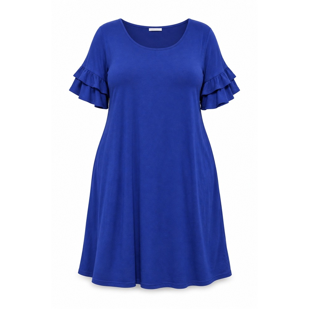 Nemidor Ruffle Sleeve Dress Size 18 Blue Plus Size Polyester Knit A-Line NWT